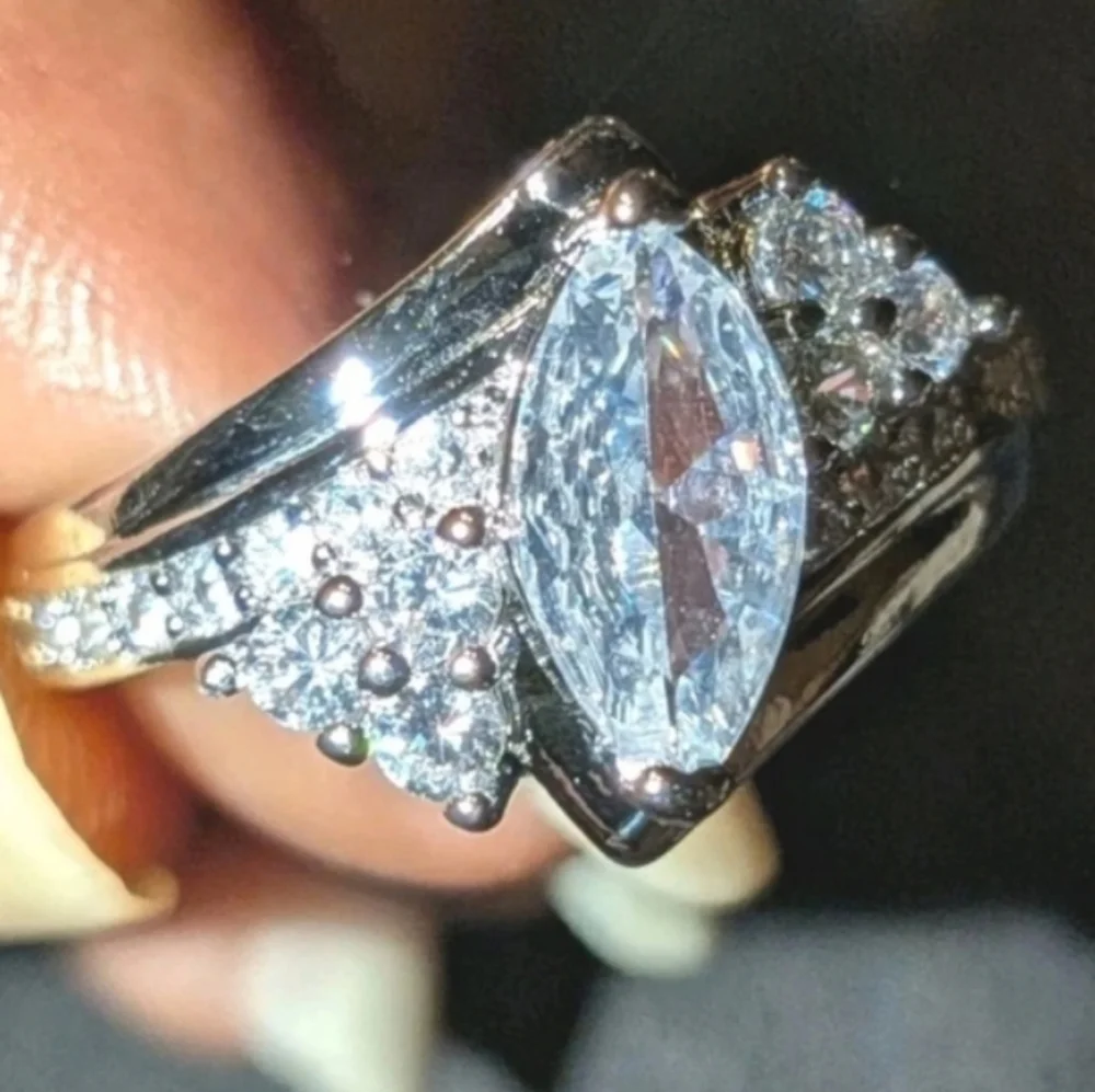 3ct Marquise Cut Lab Created Diamond 14k White Gold Plated Ring
